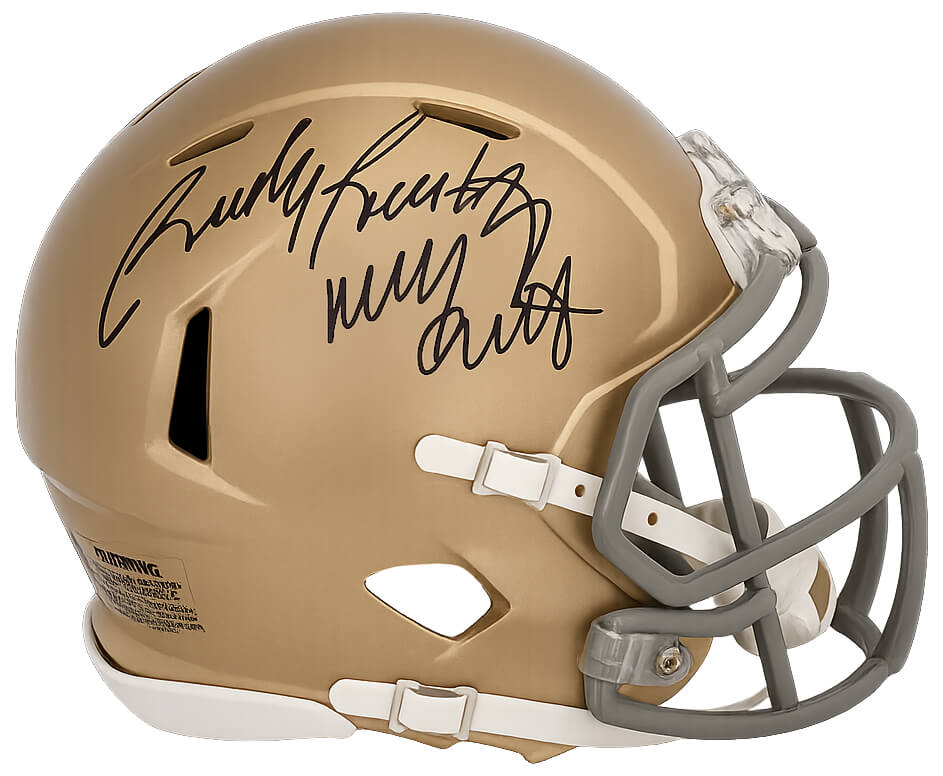 Rudy Ruettiger Signed Notre Dame Fighting Irish Riddell Speed Mini Helmet w/Never Quit - RUEMIN307 - Rudy Ruettiger Signed Notre Dame Fighting Irish Riddell Speed Mini Helmet w/Never Quit product image