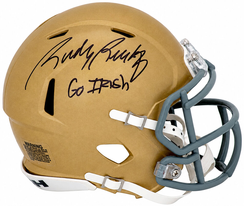 Rudy Ruettiger Signed Notre Dame Fighting Irish Riddell Speed Mini Helmet w/Go Irish - RUEMIN308 - Rudy Ruettiger Signed Notre Dame Fighting Irish Riddell Speed Mini Helmet w/Go Irish product image