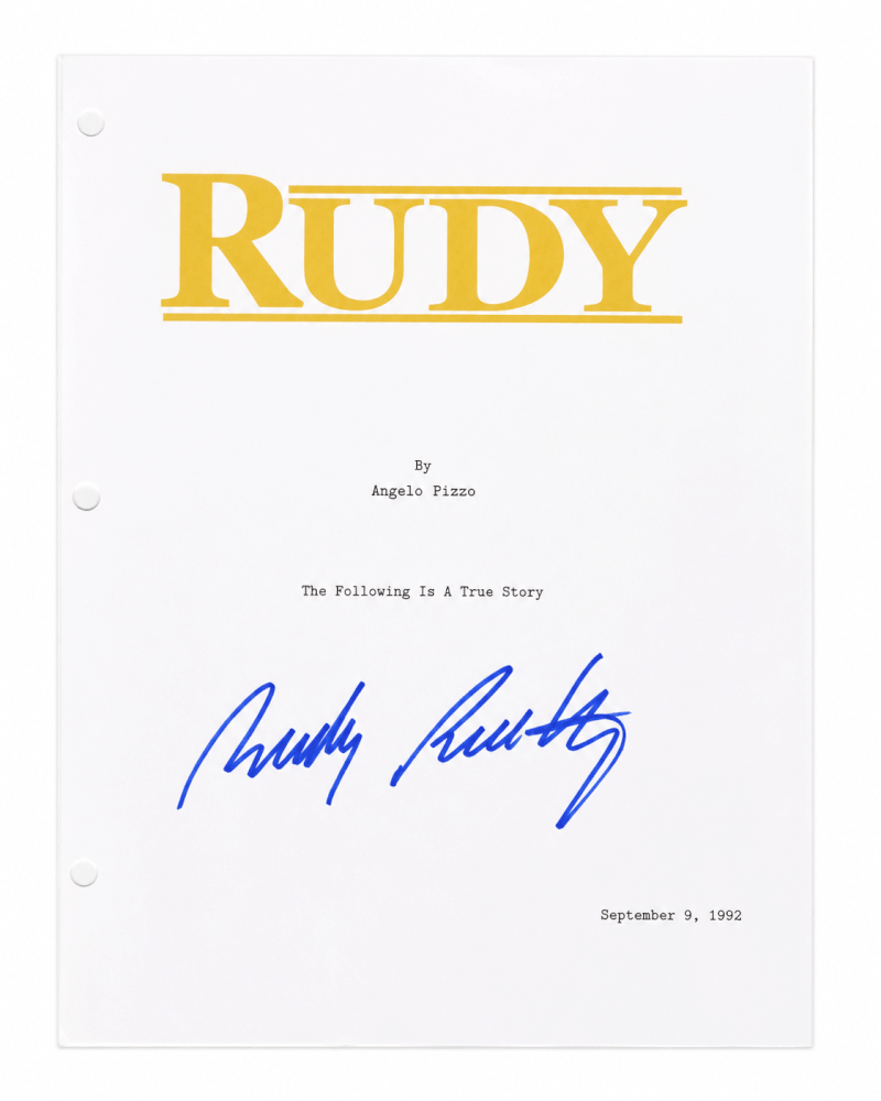 Rudy Ruettiger Signed Rudy Movie Script Cover Page - RUEOTH500 - Rudy Ruettiger Signed Rudy Movie Script Cover Page product image