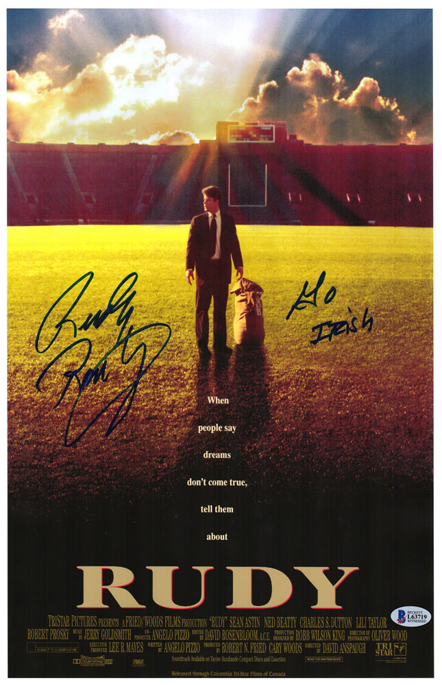 Rudy Ruettiger Signed 'Rudy' 11x17 Movie Poster w/Go Irish (Beckett) - RUEPST305 - Rudy Ruettiger Signed 'Rudy' 11x17 Movie Poster w/Go Irish (Beckett) product image