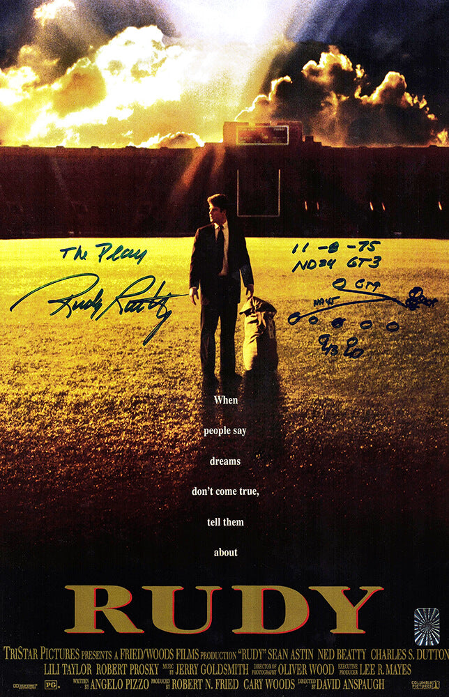 Rudy Ruettiger Signed 'Rudy' 11x17 Movie Poster w/The Play Diagram - RUEPST308 - Rudy Ruettiger Signed 'Rudy' 11x17 Movie Poster w/The Play Diagram product image
