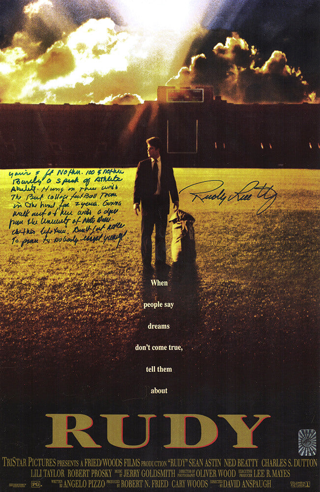 Rudy Ruettiger Signed 'Rudy' 11×17 Movie Poster w/Full Quote - RUEPST313 - Rudy Ruettiger Signed 'Rudy' 11×17 Movie Poster w/Full Quote product image