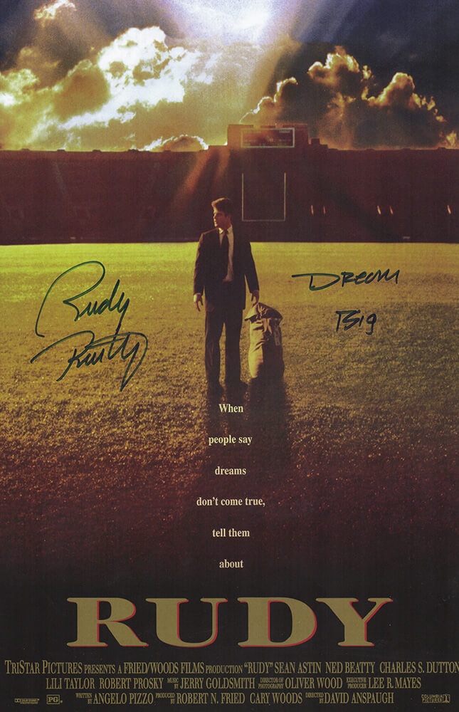 Rudy Ruettiger Signed 'Rudy' 11x17 Classic Movie Poster w/Dream Big - RUEPST316 - Rudy Ruettiger Signed 'Rudy' 11x17 Classic Movie Poster w/Dream Big product image