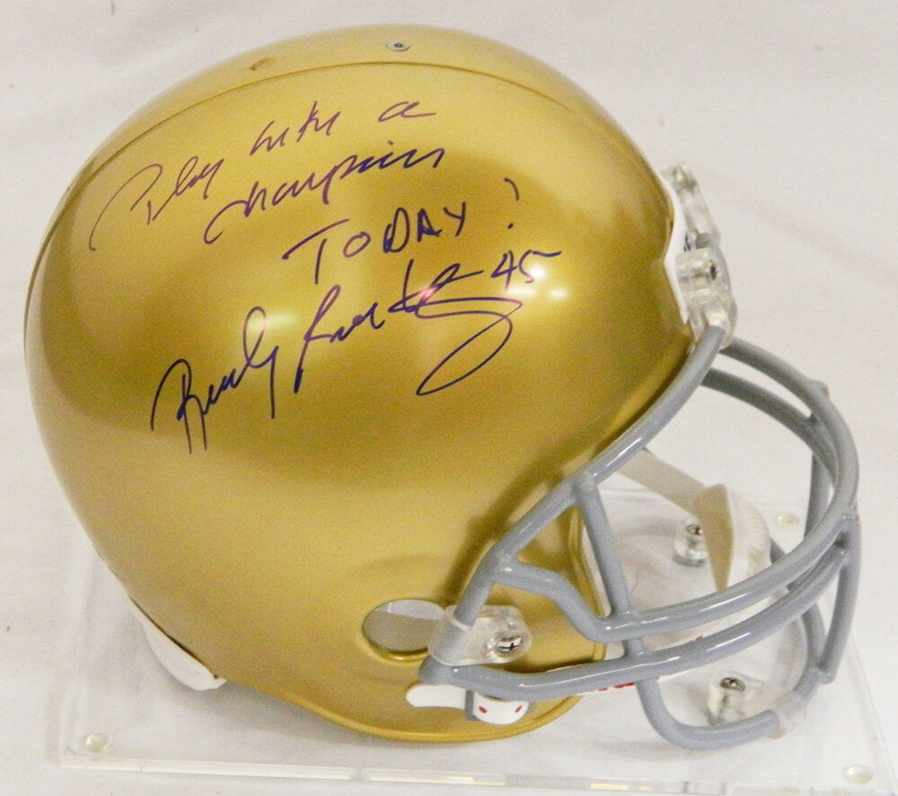 Rudy Ruettiger Signed Notre Dame Riddell Full-Size Replica Helmet w/Play Like A Champion Today - RUEREP300 - Rudy Ruettiger Signed Notre Dame Riddell Full-Size Replica Helmet w/Play Like A Champion Today product image