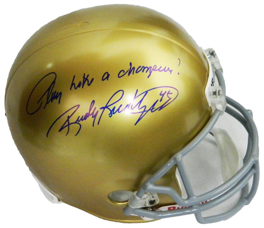 Rudy Ruettiger Signed Notre Dame Riddell Full Size Replica Helmet w/Play Like A Champion - RUEREP308 - Rudy Ruettiger Signed Notre Dame Riddell Full Size Replica Helmet w/Play Like A Champion product image