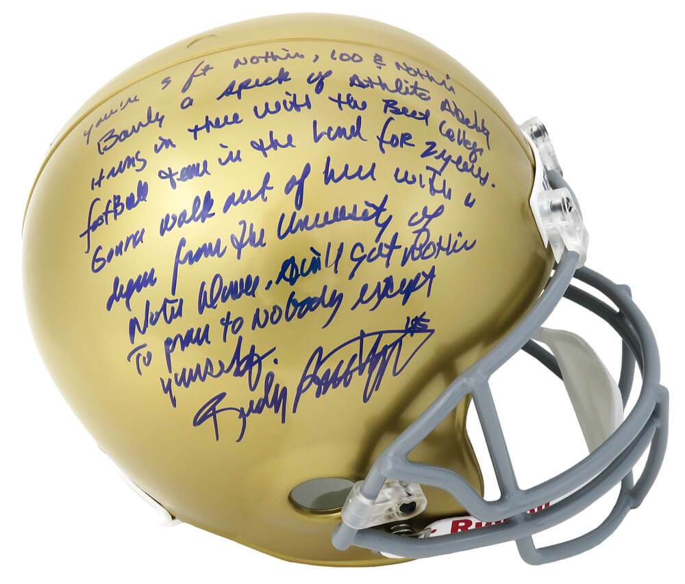 Rudy Ruettiger Signed Notre Dame Fighting Irish Riddell F/S Replica Helmet w/Five Foot Nothing..(Full Quote) - RUEREP311 - Rudy Ruettiger Signed Notre Dame Fighting Irish Riddell F/S Replica Helmet w/Five Foot Nothing..(Full Quote) product image