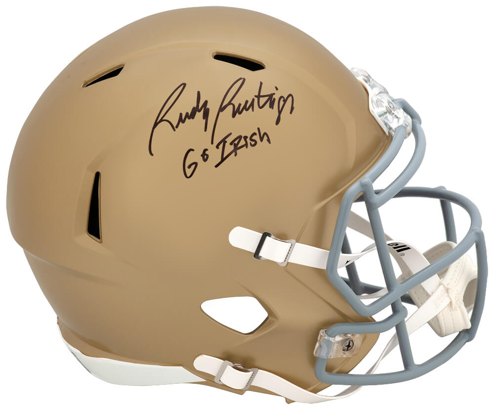 Rudy Ruettiger Signed Notre Dame Riddell Full Size Speed Replica Helmet w/Go Irish - RUEREP316 - Rudy Ruettiger Signed Notre Dame Riddell Full Size Speed Replica Helmet w/Go Irish product image