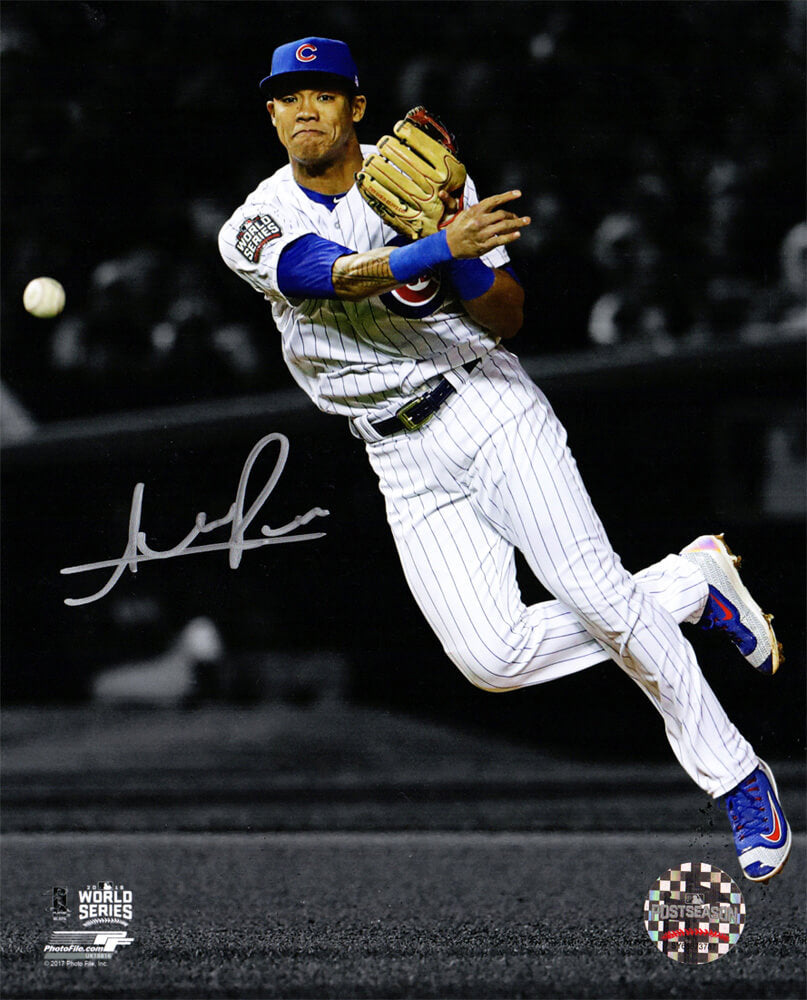 Addison Russell Signed Cubs 2016 World Series Fielding Action Spotlight 8x10 Photo - RUS08P104 - Addison Russell Signed Cubs 2016 World Series Fielding Action Spotlight 8x10 Photo product image