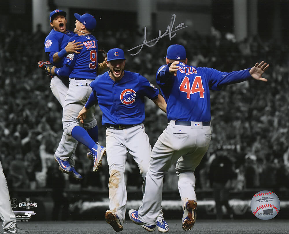 Addison Russell Signed Chicago Cubs 2016 World Series Infielders Celebration Spotlight 8x10 Photo - RUS08P105 - Addison Russell Signed Chicago Cubs 2016 World Series Infielders Celebration Spotlight 8x10 Photo product image
