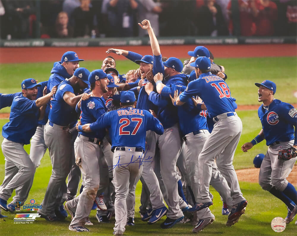 Addison Russell Signed Chicago Cubs 2016 World Series Team Celebration Close Up 16x20 Photo - RUS16P102 - Addison Russell Signed Chicago Cubs 2016 World Series Team Celebration Close Up 16x20 Photo product image