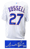 Addison Russell Signed Cubs White Pinstripe 2016 World Series Patch Majestic Jersey - RUSJRY102 - Addison Russell Signed Cubs White Pinstripe 2016 World Series Patch Majestic Jersey product image