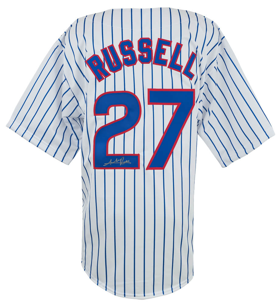 Addison Russell Signed White Pinstripe Custom Baseball Jersey - RUSJRY105 - Addison Russell Signed White Pinstripe Custom Baseball Jersey product image