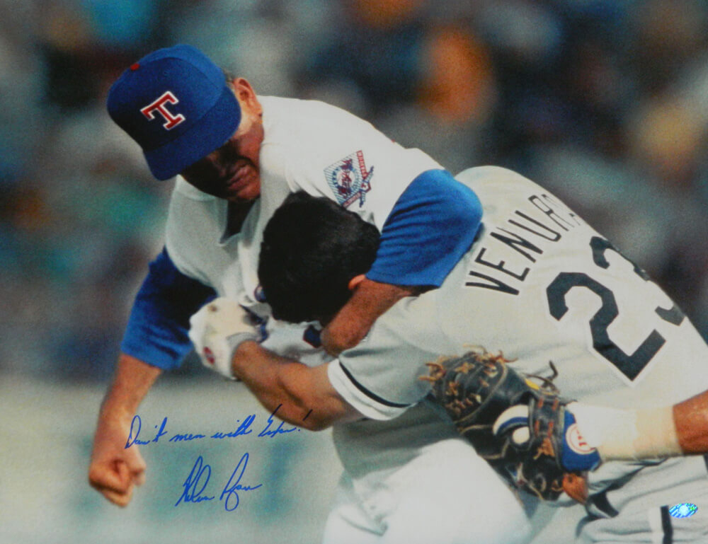 Nolan Ryan Signed Rangers Ventura Fight 16x20 Photo w/Don't Mess with Texas - RYA16P100 - Nolan Ryan Signed Rangers Ventura Fight 16x20 Photo w/Don't Mess with Texas product image