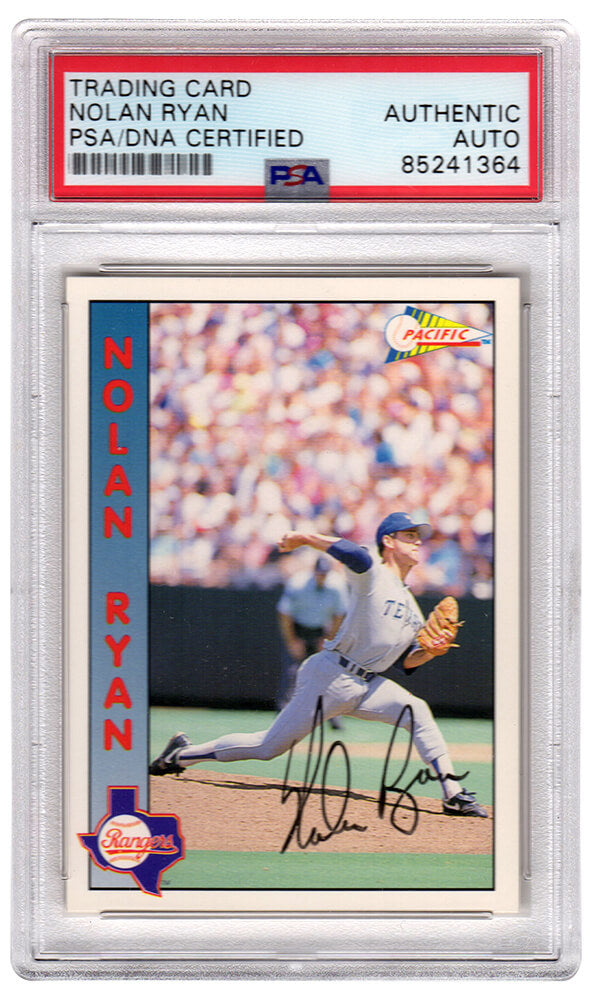 Nolan Ryan Signed Texas Rangers 1992 Pacific Baseball Trading Card #1 - (PSA Encapsulated) - RYACAR100 - Nolan Ryan Signed Texas Rangers 1992 Pacific Baseball Trading Card #1 - (PSA Encapsulated) product image