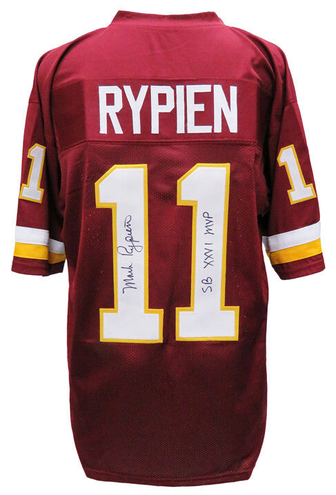 Mark Rypien Signed Red Custom Football Jersey w/SB XXVI MVP - RYPJRY300 - Mark Rypien Signed Red Custom Football Jersey w/SB XXVI MVP product image
