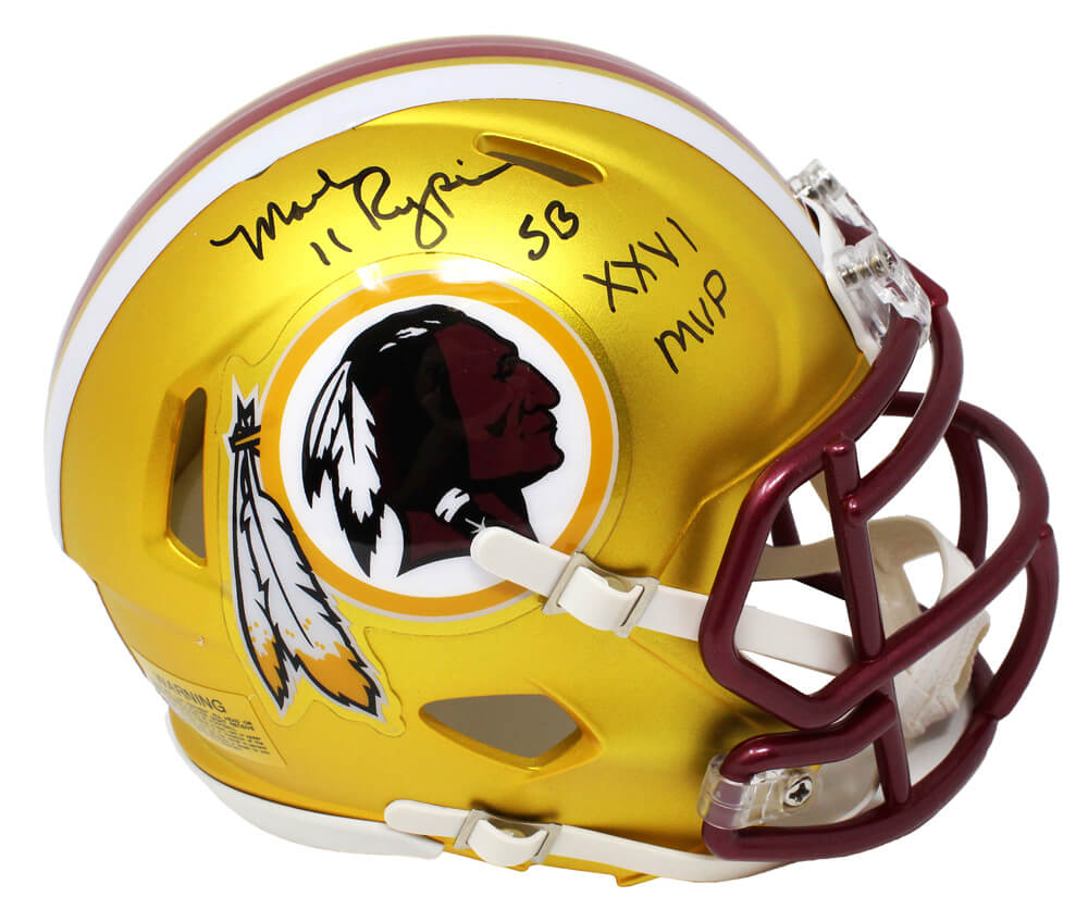 Mark Rypien Signed Washington Redskins Blaze Riddell Speed Mini Helmet w/SB XXVI MVP - RYPMIN301 - Mark Rypien Signed Washington Redskins Blaze Riddell Speed Mini Helmet w/SB XXVI MVP product image
