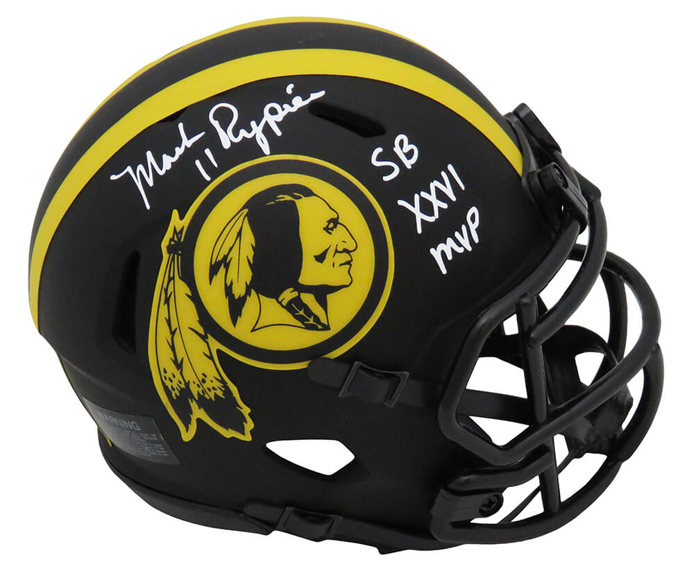 Mark Rypien Signed Washington Redskins Eclipse Riddell Speed Mini Helmet w/SB XXVI MVP - RYPMIN302 - Mark Rypien Signed Washington Redskins Eclipse Riddell Speed Mini Helmet w/SB XXVI MVP product image