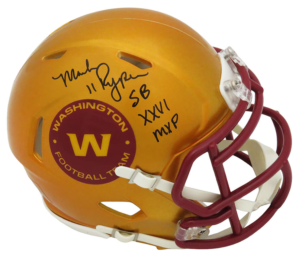 Mark Rypien Signed Washington Football Team FLASH Riddell Speed Mini Helmet w/SB XXVI MVP - RYPMIN304 - Mark Rypien Signed Washington Football Team FLASH Riddell Speed Mini Helmet w/SB XXVI MVP product image