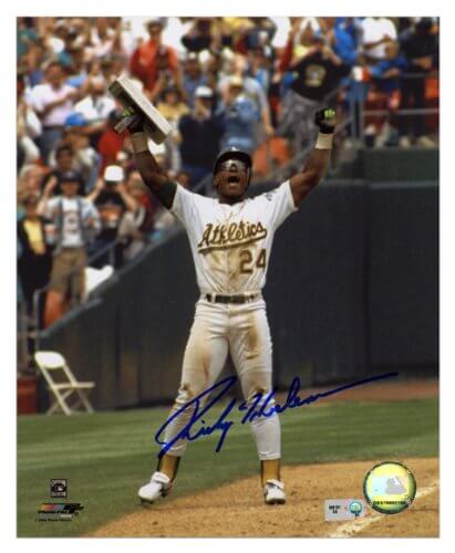 Rickey Henderson Signed Autographed A's Record Breaking Steal 8x10 Photo - HEN08P100 - Rickey Henderson Signed Autographed A's Record Breaking Steal 8x10 Photo product image
