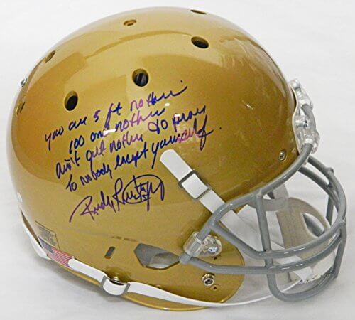 Rudy Ruettiger Signed Notre Dame Schutt Full-Size Replica Helmet w/Five Foot Nothing Quote - RUEREP303 - Rudy Ruettiger Signed Notre Dame Schutt Full-Size Replica Helmet w/Five Foot Nothing Quote product image