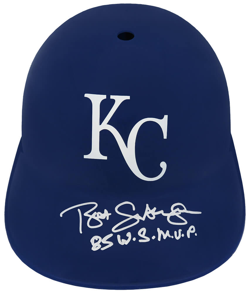 Bret Saberhagen Signed Kansas City Royals Souvenir Replica Baseball Batting Helmet w/85 WS MVP - SABBTH110 - Bret Saberhagen Signed Kansas City Royals Souvenir Replica Baseball Batting Helmet w/85 WS MVP product image