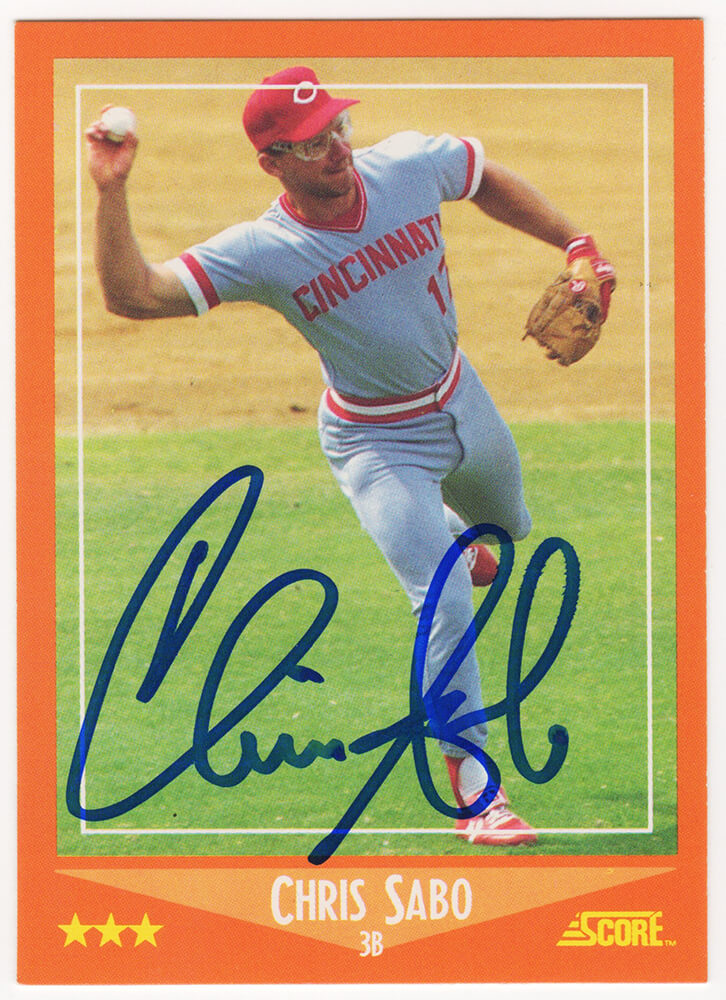 Chris Sabo Signed Cincinnati Reds 1988 Score Rookie Baseball Trading Card #100T - SABCAR102 - Chris Sabo Signed Cincinnati Reds 1988 Score Rookie Baseball Trading Card #100T product image
