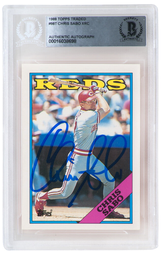 Chris Sabo Signed Cincinnati Reds 1988 Topps Traded Rookie Baseball Card #98T - (Beckett Encapsulated) - SABCAR106 - Chris Sabo Signed Cincinnati Reds 1988 Topps Traded Rookie Baseball Card #98T - (Beckett Encapsulated) product image