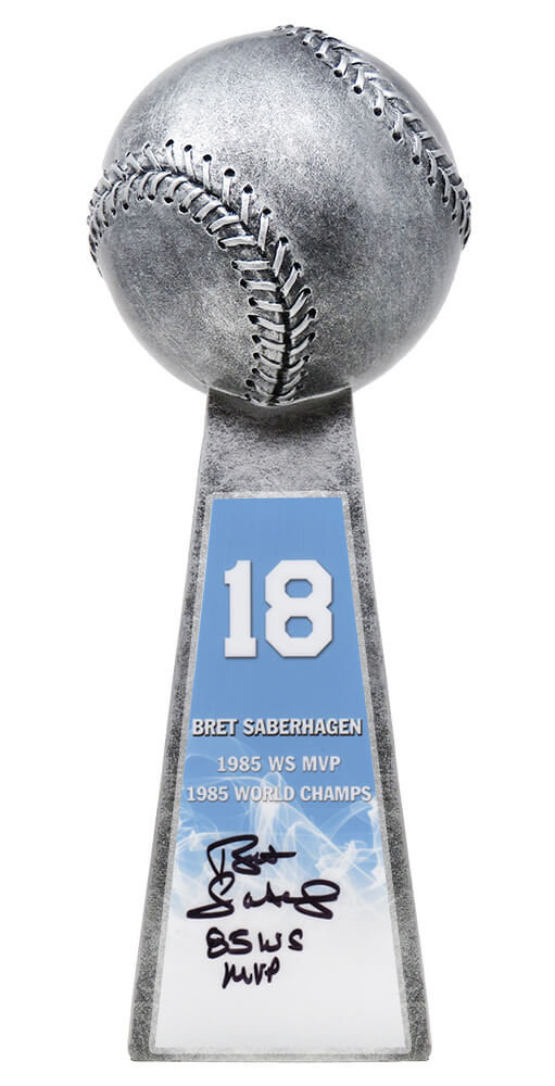 Bret Saberhagen Signed Baseball World Champion 14 Inch Replica Silver Trophy w/85 WS MVP - SABTRO100 - Bret Saberhagen Signed Baseball World Champion 14 Inch Replica Silver Trophy w/85 WS MVP product image