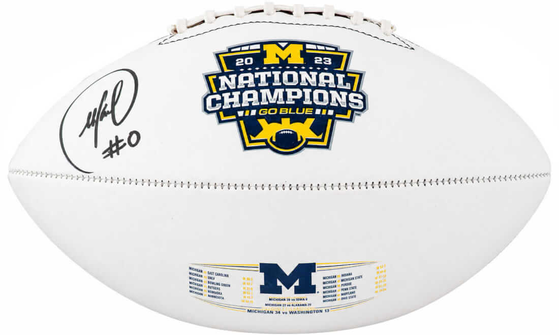Mike Sainristil Signed Michigan Wolverines 2023 National Championship Logo White Football - SAIFTB300 - Mike Sainristil Signed Michigan Wolverines 2023 National Championship Logo White Football product image
