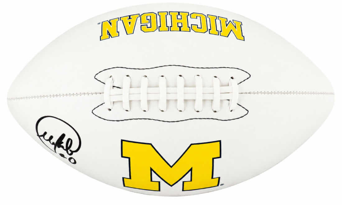 Mike Sainristil Signed Michigan Wolverines Logo Brands White Logo Football - SAIFTB302 - Mike Sainristil Signed Michigan Wolverines Logo Brands White Logo Football product image
