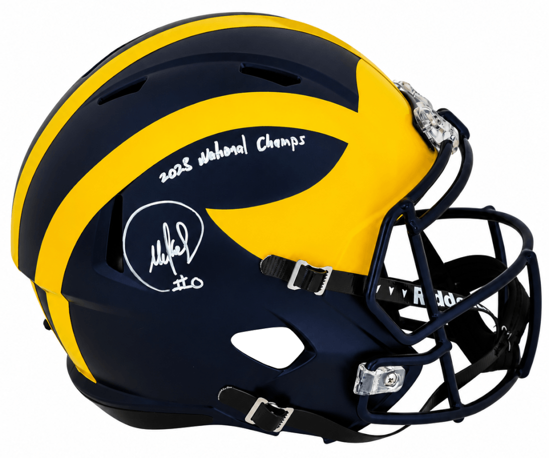 Mike Sainristil Signed Michigan Wolverines Riddell Full Size Speed Replica Helmet w/2023 National Champs - SAIREP300 - Mike Sainristil Signed Michigan Wolverines Riddell Full Size Speed Replica Helmet w/2023 National Champs product image