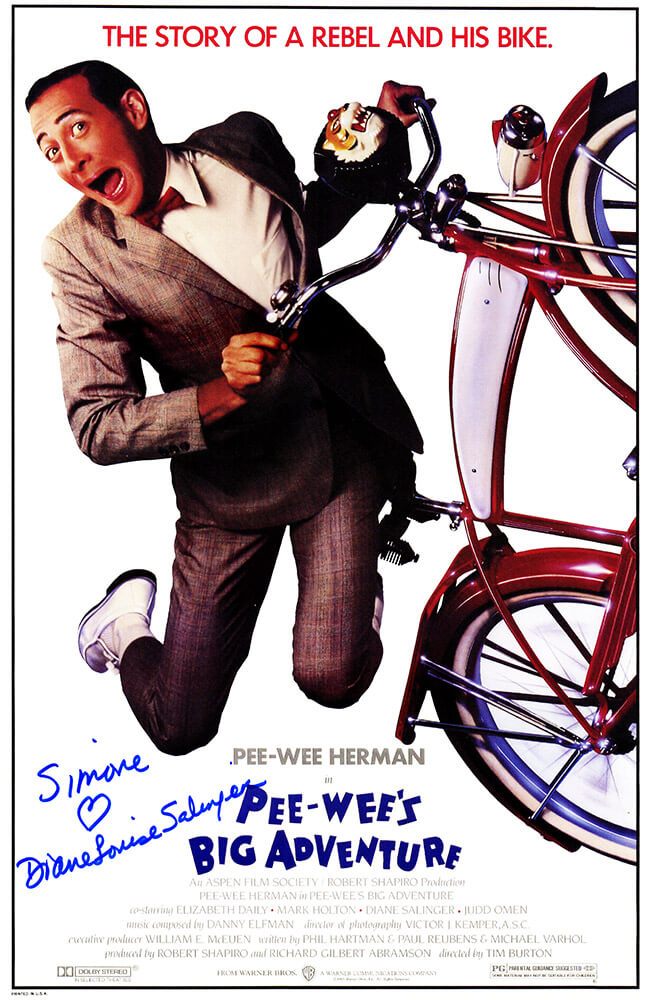 Diane Salinger Signed Pee-Wee's Big Adventure 11x17 Movie Poster w/Simone - SALPST500 - Diane Salinger Signed Pee-Wee's Big Adventure 11x17 Movie Poster w/Simone product image