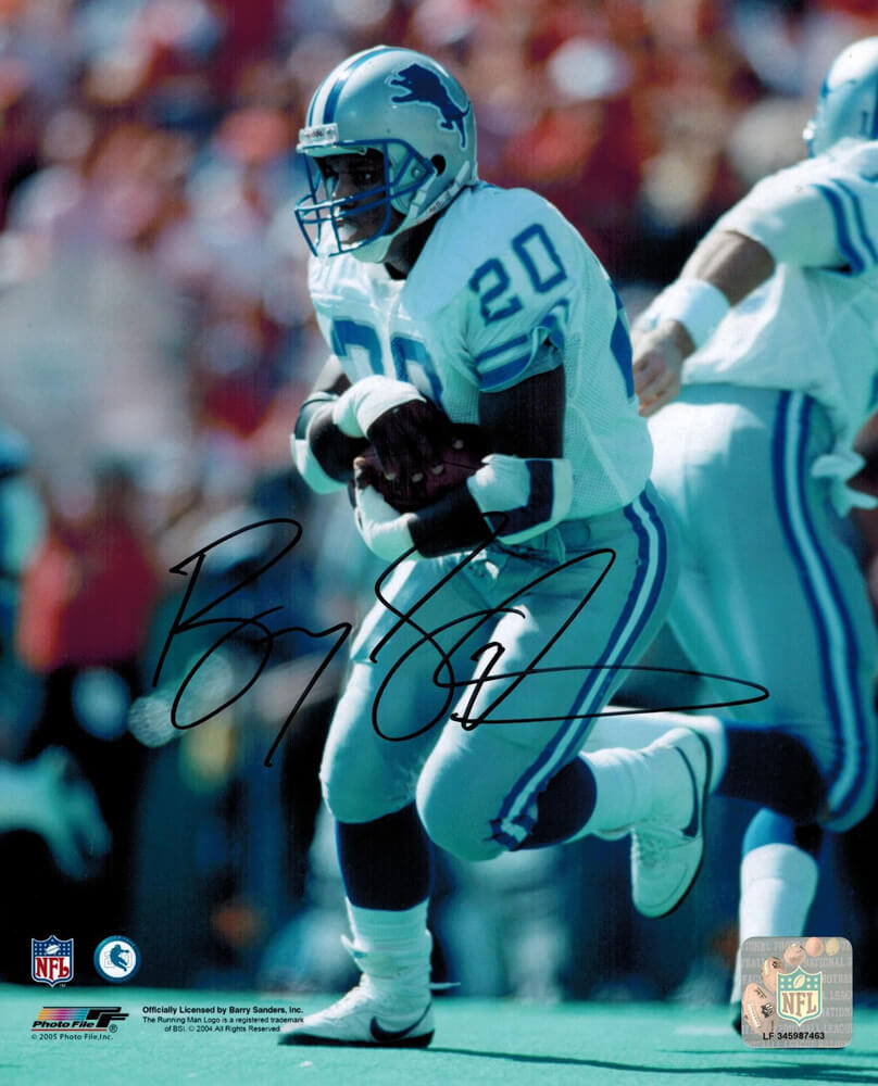 Barry Sanders Signed Lions White Jersey Action 8x10 Photo - SAN08P304 - Barry Sanders Signed Lions White Jersey Action 8x10 Photo product image
