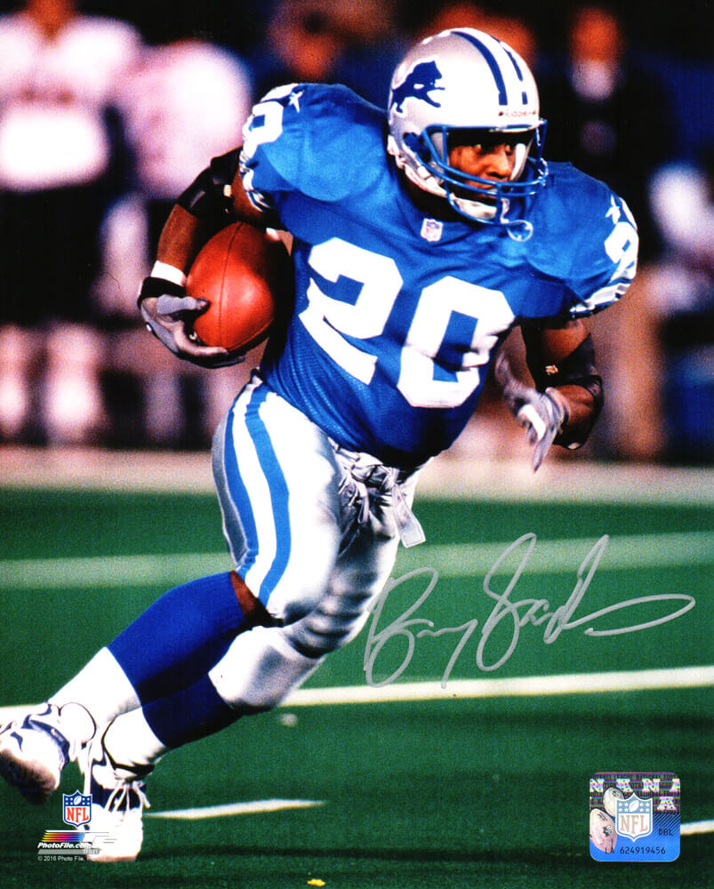 Barry Sanders Signed Detroit Lions Blue Jersey Running With Ball Action 8x10 Photo - SAN08P314 - Barry Sanders Signed Detroit Lions Blue Jersey Running With Ball Action 8x10 Photo product image