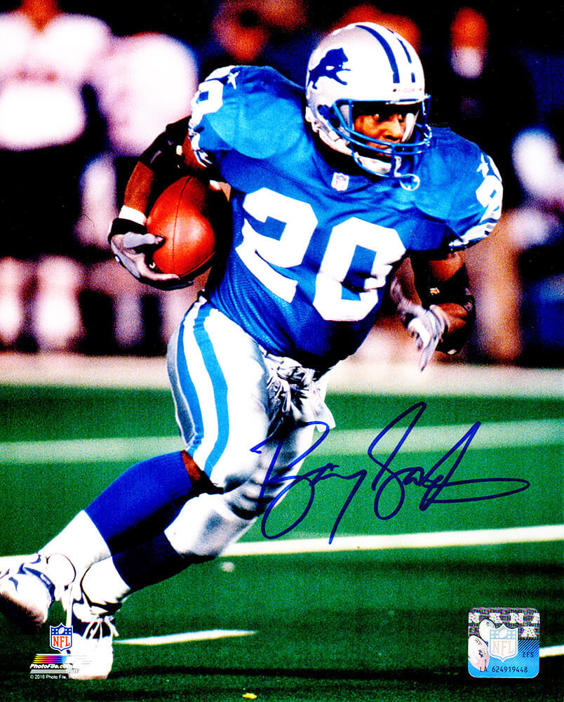 Barry Sanders Signed Detroit Lions Blue Jersey Running With Football 8x10 Photo - SAN08P317 - Barry Sanders Signed Detroit Lions Blue Jersey Running With Football 8x10 Photo product image