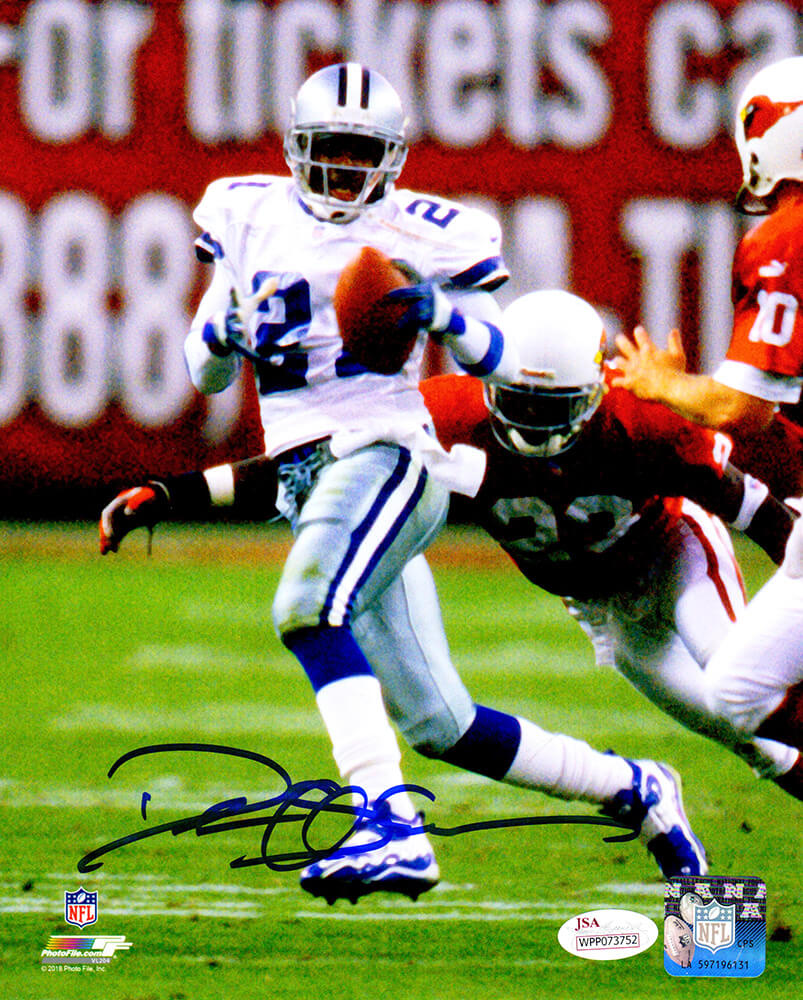 Deion Sanders Signed Dallas Cowboys Interception 8x10 Photo (JSA) - SAN08P362 - Deion Sanders Signed Dallas Cowboys Interception 8x10 Photo (JSA) product image