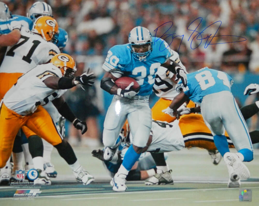 Barry Sanders Signed Lions Action 16x20 Photo vs Packers - SAN16P301 - Barry Sanders Signed Lions Action 16x20 Photo vs Packers product image
