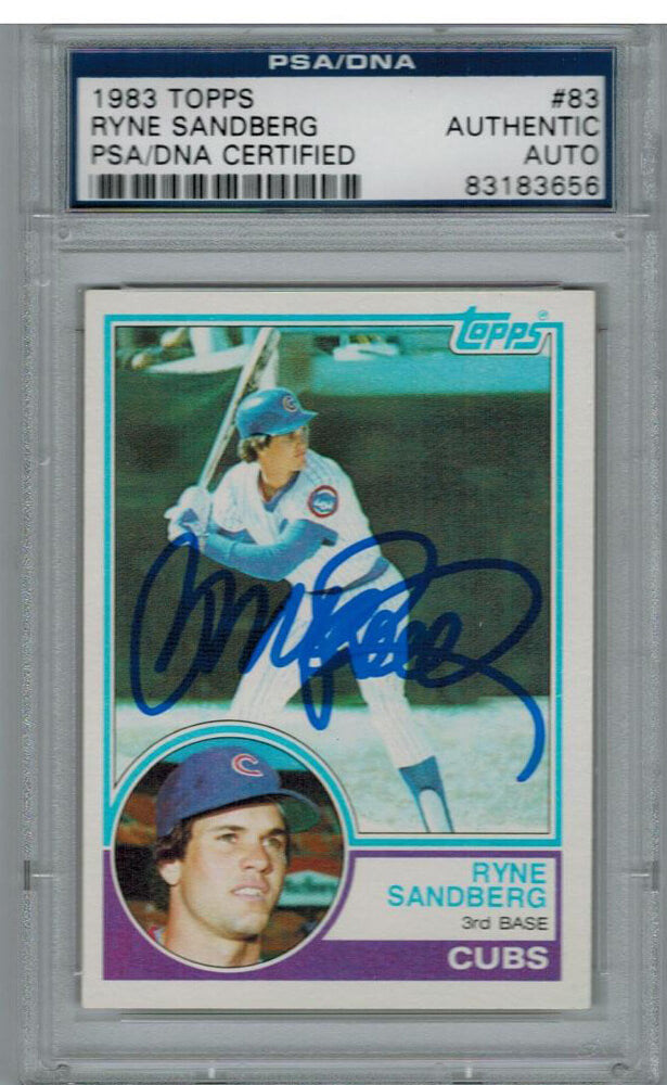 Ryne Sandberg Signed Cubs 1983 Topps Rookie Card #83 PSA - SANCAR100 - Ryne Sandberg Signed Cubs 1983 Topps Rookie Card #83 PSA product image