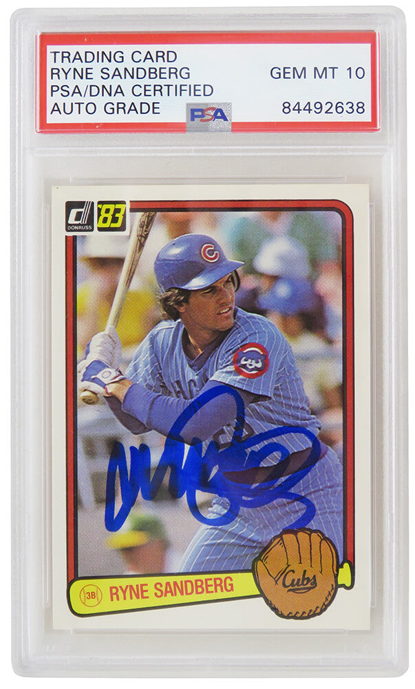 Ryne Sandberg Signed Chicago Cubs 1983 Donruss Rookie Baseball Card #277 (PSA/DNA Encapsulated - Auto Grade 10) - SANCAR104 - Ryne Sandberg Signed Chicago Cubs 1983 Donruss Rookie Baseball Card #277 (PSA/DNA Encapsulated - Auto Grade 10) product image