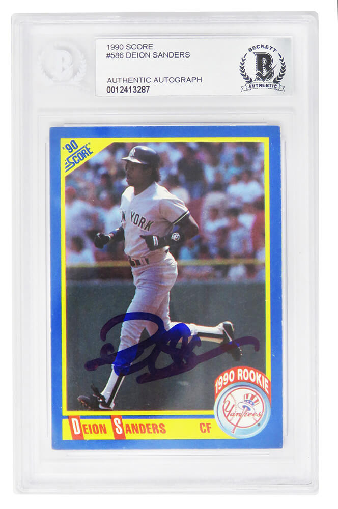 Deion Sanders Signed New York Yankees 1990 Score Rookie Baseball Trading Card #586 (Beckett Encapsulated) - SANCAR110 - Deion Sanders Signed New York Yankees 1990 Score Rookie Baseball Trading Card #586 (Beckett Encapsulated) product image