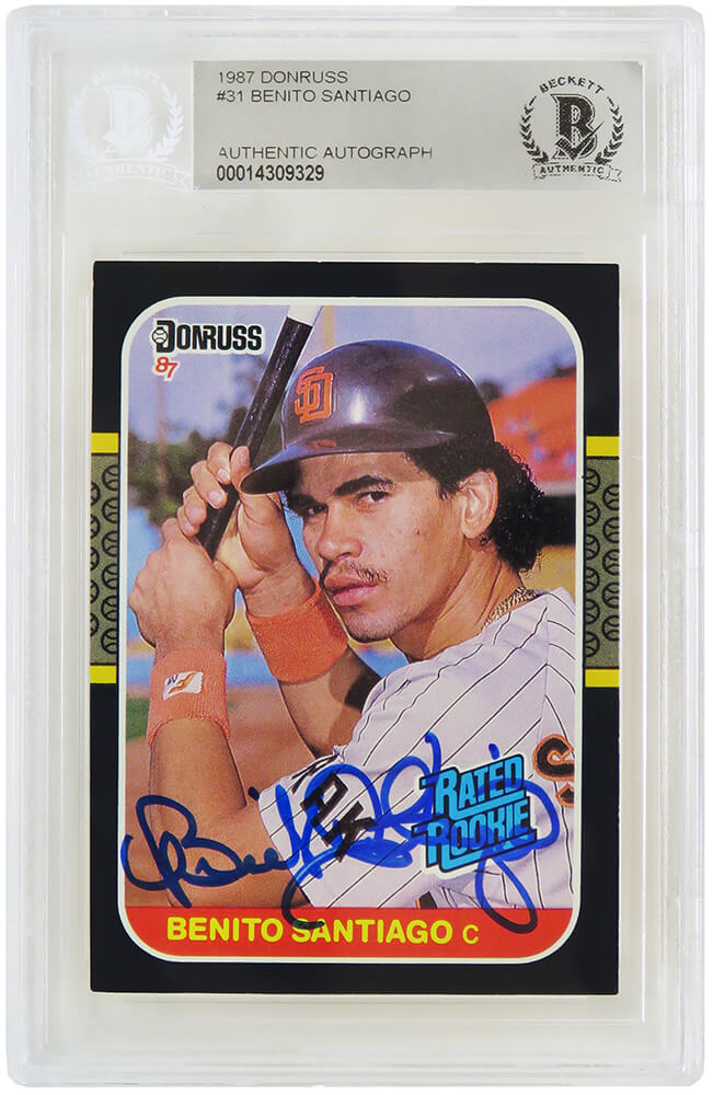 Benito Santiago Signed San Diego Padres 1987 Donruss Rookie Baseball Card #31 - (Beckett Encapsulated) - SANCAR131 - Benito Santiago Signed San Diego Padres 1987 Donruss Rookie Baseball Card #31 - (Beckett Encapsulated) product image