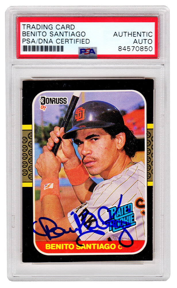 Benito Santiago Signed San Diego Padres 1987 Donruss Rookie Baseball Card #31 - (PSA Encapsulated) - SANCAR132 - Benito Santiago Signed San Diego Padres 1987 Donruss Rookie Baseball Card #31 - (PSA Encapsulated) product image