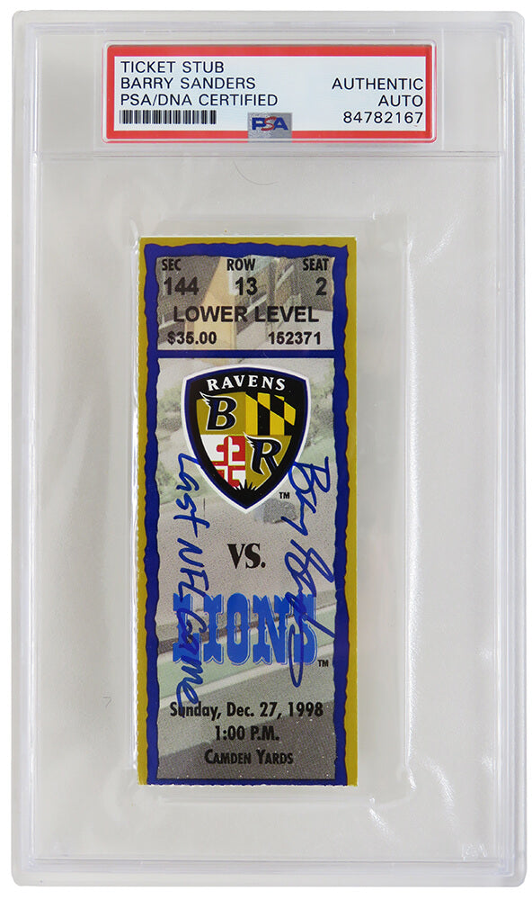 Barry Sanders Signed Detroit Lions vs Ravens Dec 27, 1998 Ticket Stub w/Last NFL Game (PSA Encapsulated) - SANTIC306 - Barry Sanders Signed Detroit Lions vs Ravens Dec 27, 1998 Ticket Stub w/Last NFL Game (PSA Encapsulated) product image