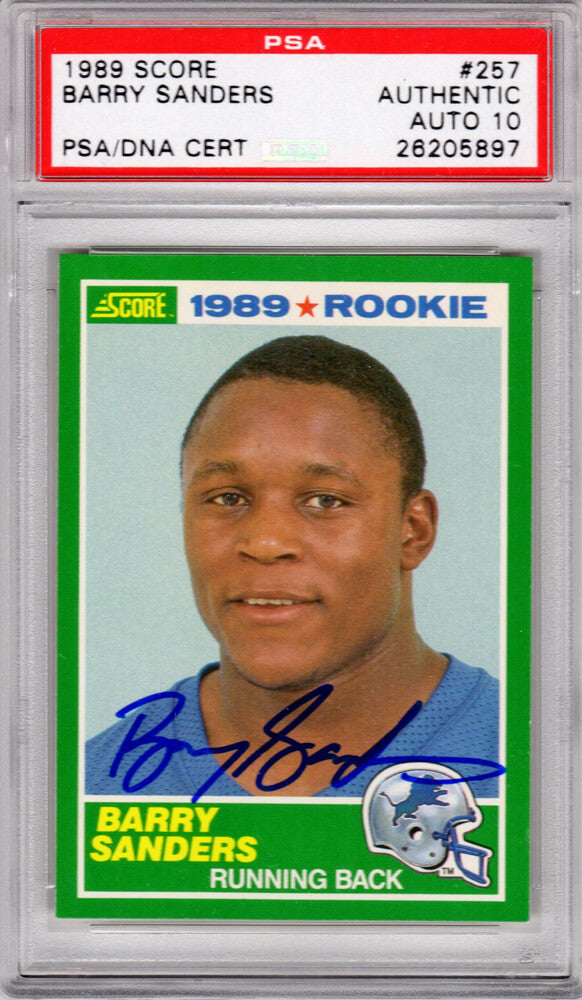 Barry Sanders Signed Detroit Lions 1989 Score Rookie Card #257 (PSA/DNA Auto Grade 10) - SANCAR307 - Barry Sanders Signed Detroit Lions 1989 Score Rookie Card #257 (PSA/DNA Auto Grade 10) product image