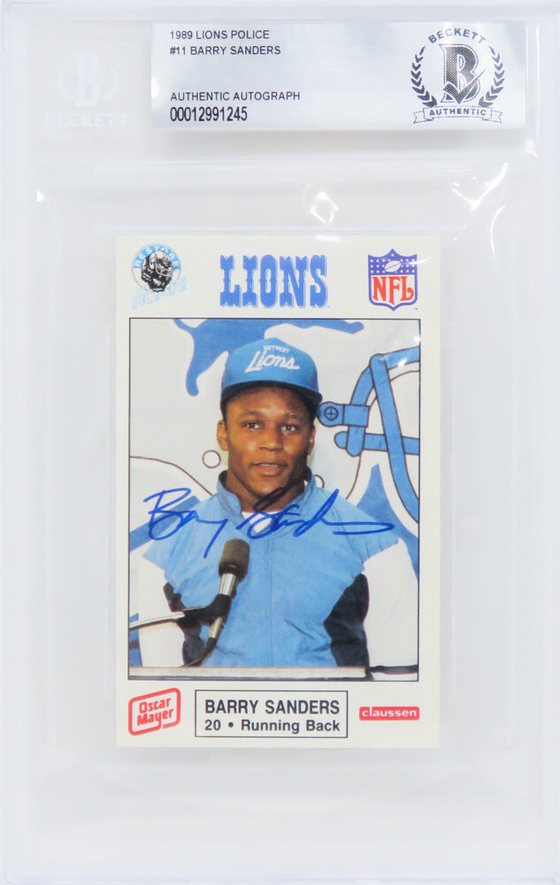 Barry Sanders Signed Detroit Lions 1989 Police Oscar Mayer Football Trading Card - (Beckett Encapsulated) - SANCAR315 - Barry Sanders Signed Detroit Lions 1989 Police Oscar Mayer Football Trading Card - (Beckett Encapsulated) product image