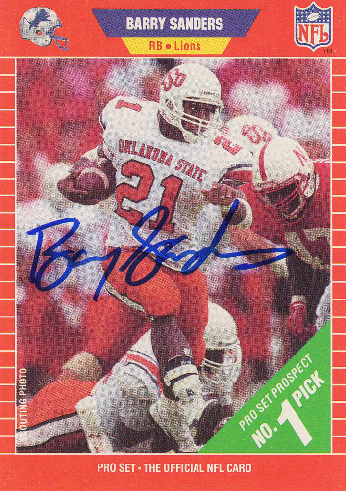 Barry Sanders Signed Oklahoma State 1989 Pro Set Football Rookie Card #494 - SANCAR317 - Barry Sanders Signed Oklahoma State 1989 Pro Set Football Rookie Card #494 product image