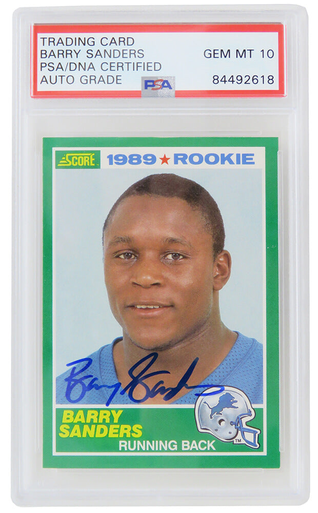Barry Sanders Signed Detroit Lions 1989 Score Rookie Card #257 (PSA/DNA Encapsulated - Auto Grade 10) - SANCAR321 - Barry Sanders Signed Detroit Lions 1989 Score Rookie Card #257 (PSA/DNA Encapsulated - Auto Grade 10) product image
