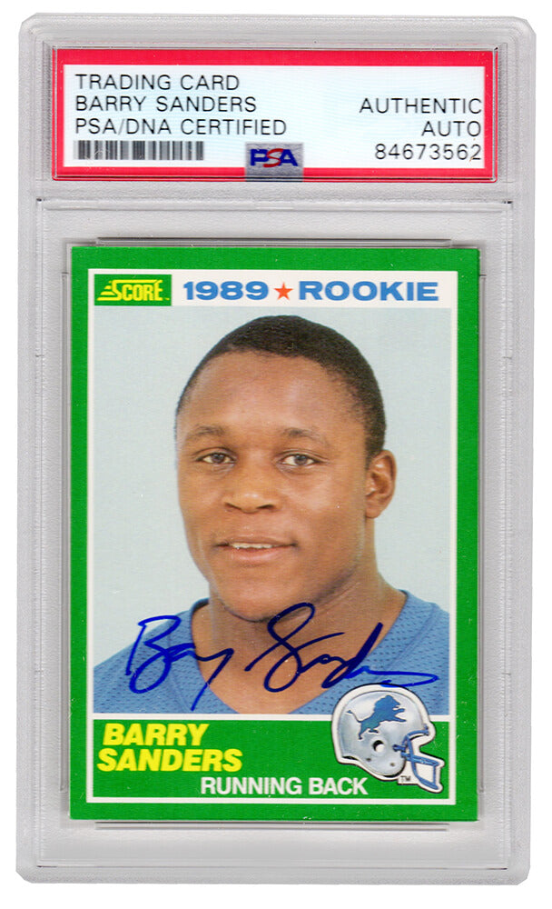 Barry Sanders Signed Detroit Lions 1989 Score Rookie Football Trading Card #257 (PSA Encapsulated) - SANCAR326 - Barry Sanders Signed Detroit Lions 1989 Score Rookie Football Trading Card #257 (PSA Encapsulated) product image