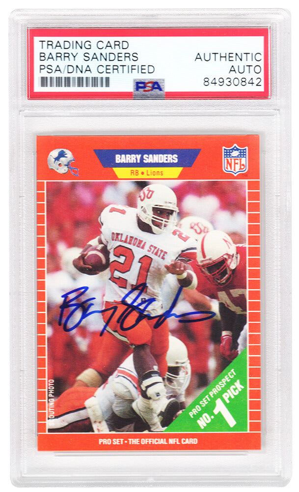 Barry Sanders Signed Oklahoma State 1989 Pro Set Football Rookie Card #494 - (PSA Encapsulated) - SANCAR327 - Barry Sanders Signed Oklahoma State 1989 Pro Set Football Rookie Card #494 - (PSA Encapsulated) product image