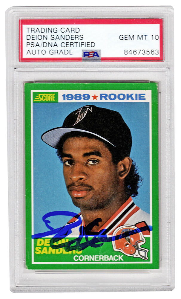 Deion Sanders Signed Atlanta Falcons 1989 Score Football Rookie Card #246 (PSA Encapsulated - Auto Grade 10) - SANCAR332 - Deion Sanders Signed Atlanta Falcons 1989 Score Football Rookie Card #246 (PSA Encapsulated - Auto Grade 10) product image